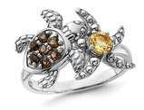 1/2 Carat (ctw) Smoky Quartz and Citrine Turtle and Starfish Ring in Sterling Silver